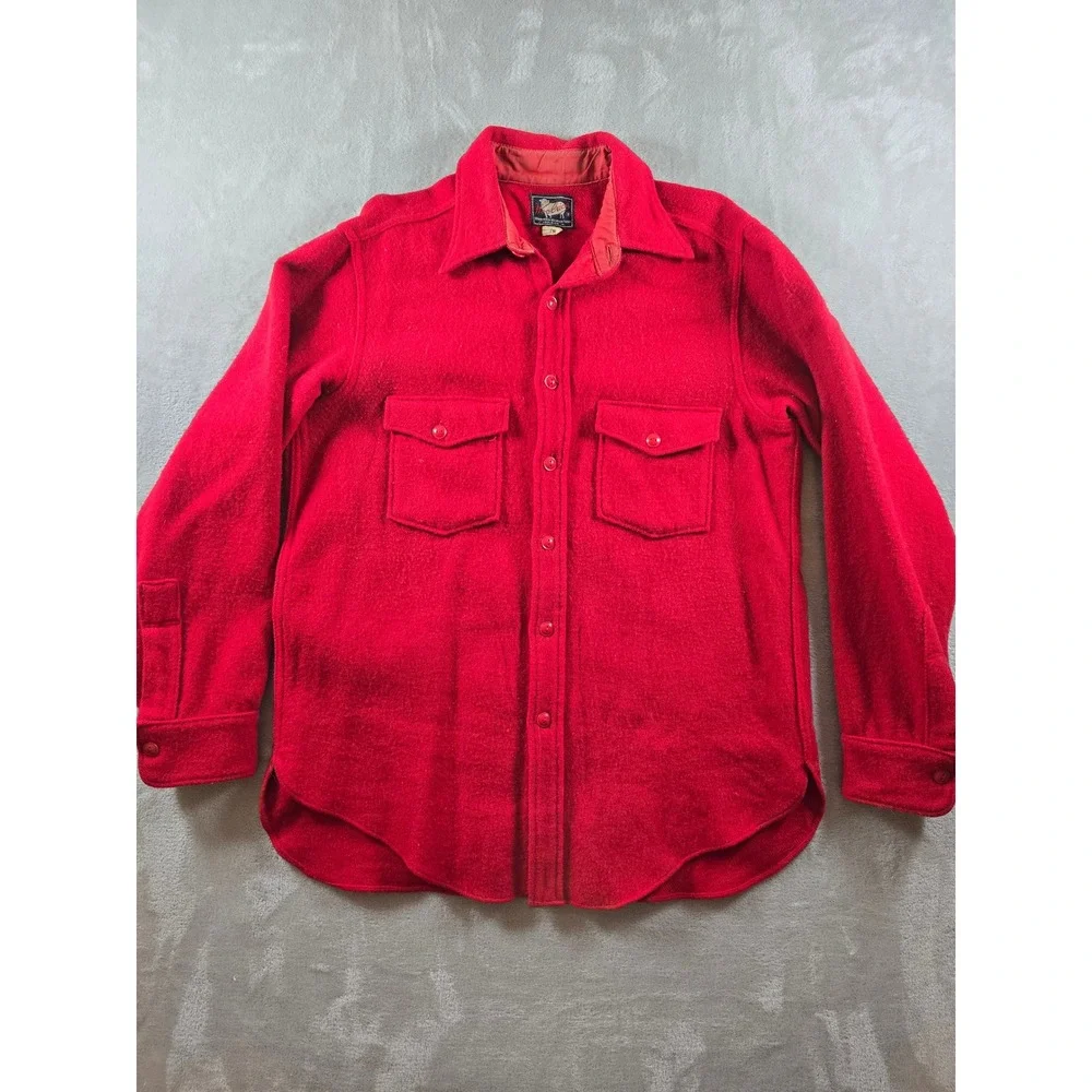 Vintage Woolrich Wool Shacket Mens 16 Red Overshirt Jacket Work Chore 50s *Read